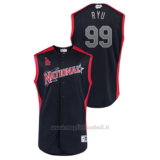 Maglia Baseball Hombre Los Angeles Los Angeles Dodgers 2019 All Star Game Workout National League Hyun Jin Ryu Blu
